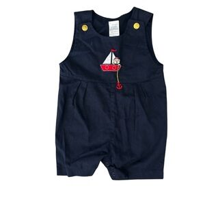 Vintage Navy Nautical Teddy Bear Romper 6-9M